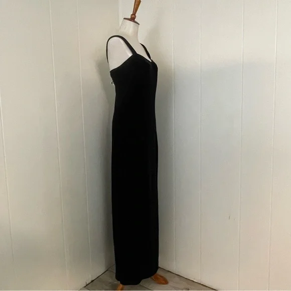 Vintage Velvet Maxi Dress Women’s L Sweetheart Neck Sleeveless Black - Picture 6 of 10